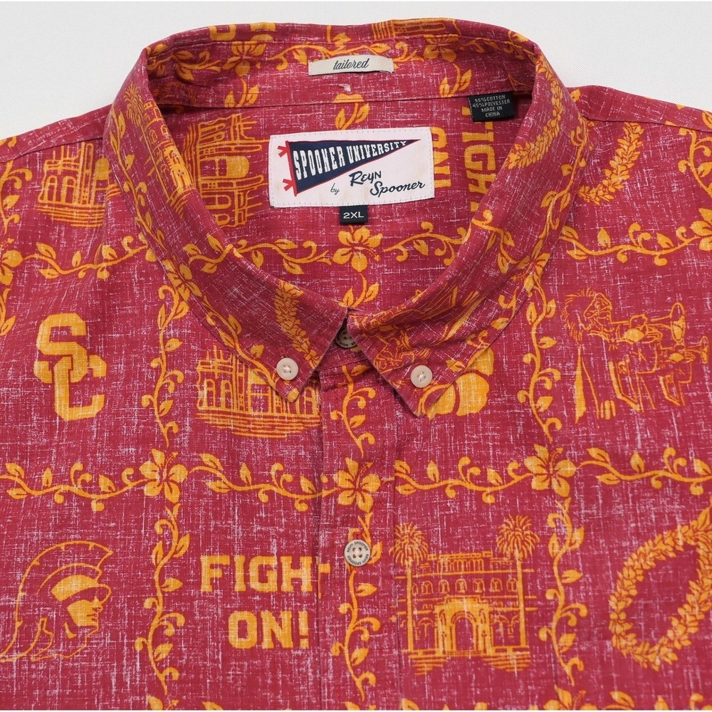 Reyn Spooner USC Trojans Mens 2XL Aloha Shirt Red & Gold Fight On NCAA Tailored